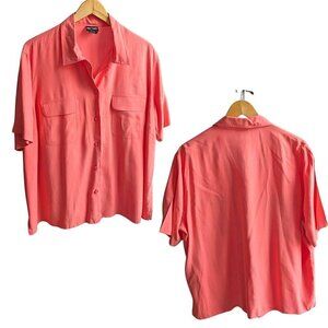 NOTATIONS Soft Coral 100% Silk Short Sleeve Button-Down Shirt Size 2X